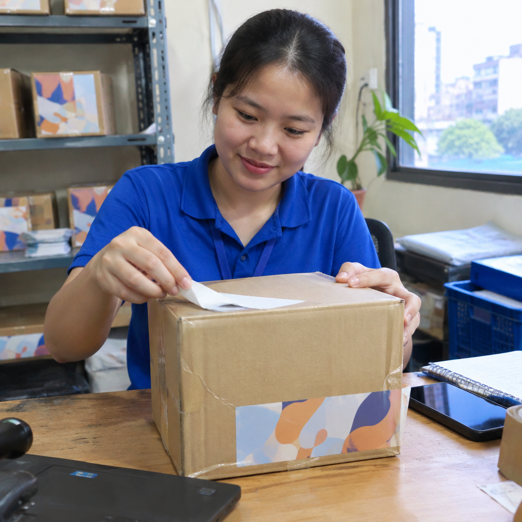 Gói hàng được chuẩn bị để trả lại với nhãn dán thông tin