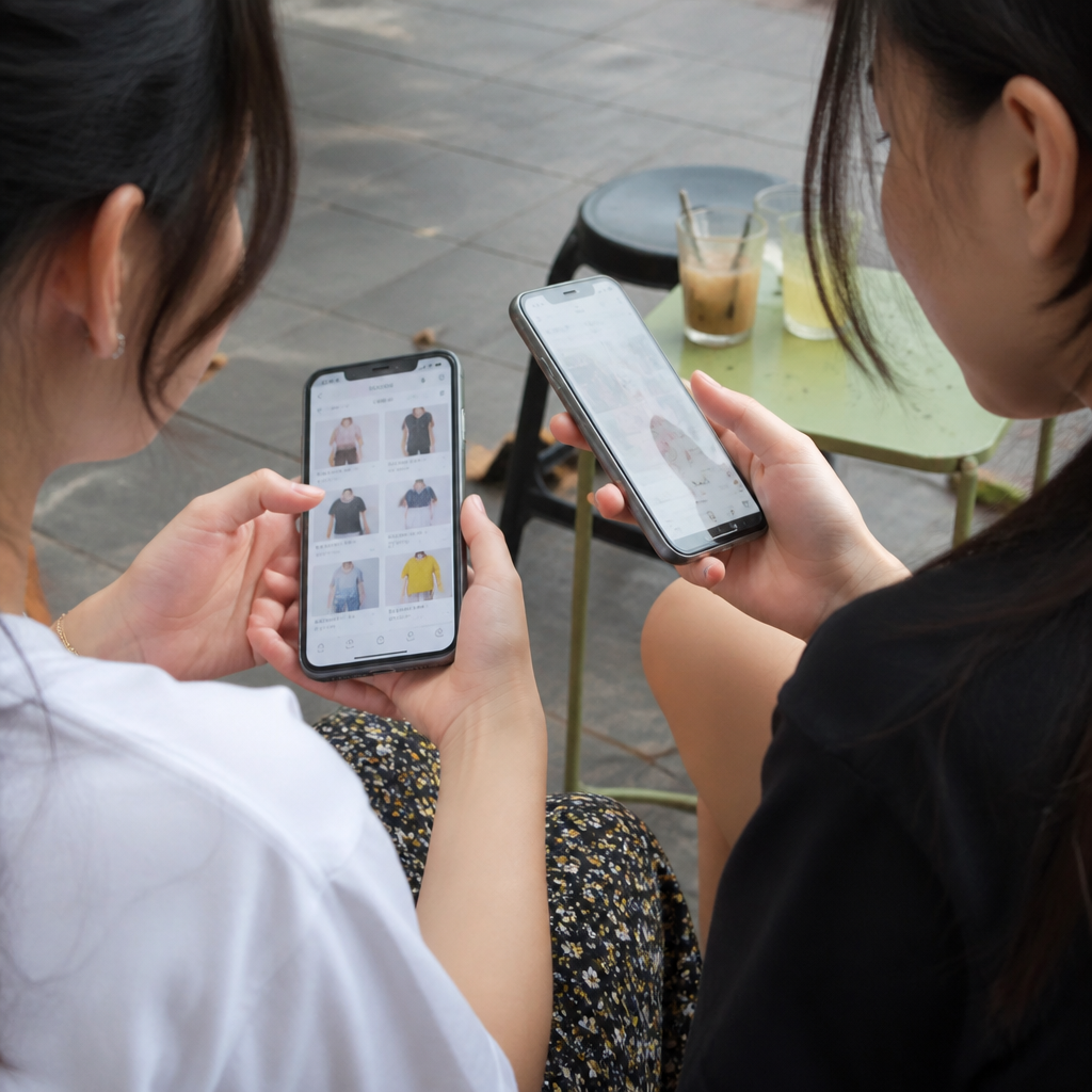 Nhiều người đang xem điện thoại thông minh để mua bán online