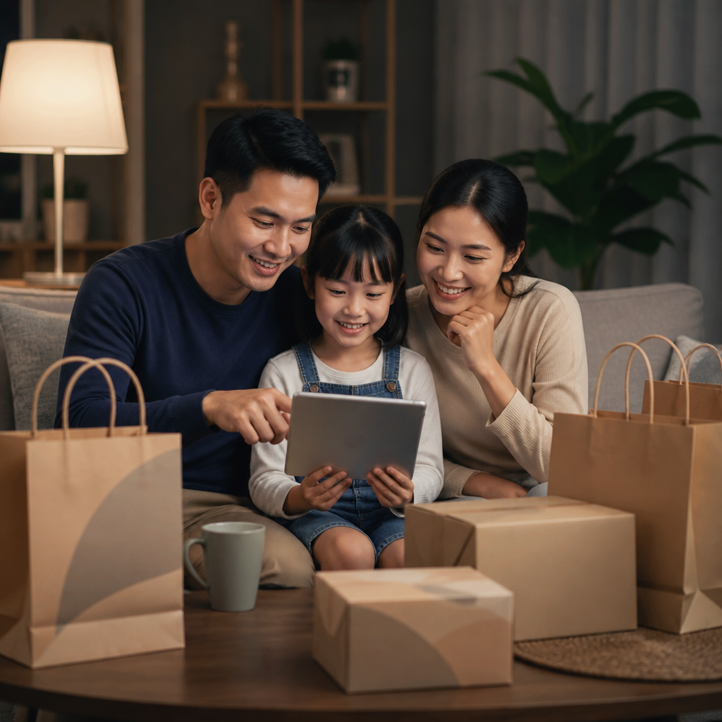 Hành Trình Tìm Kiếm Sản Phẩm Hoàn Hảo: Kinh Nghiệm Khám Phá Danh Mục Tại MuaBanOnline 1 Gia đình đang cùng nhau mua sắm trực tuyến, khám phá các cửa hàng sản phẩm trên máy tính bảng