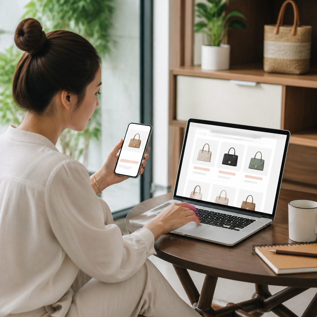 Mua Sắm Online Thông Minh: Bí Quyết Tối Ưu Chi Phí Và Tiết Kiệm Ngân Sách 3 Người phụ nữ đang so sánh giá sản phẩm trên nhiều trang web mua bán online