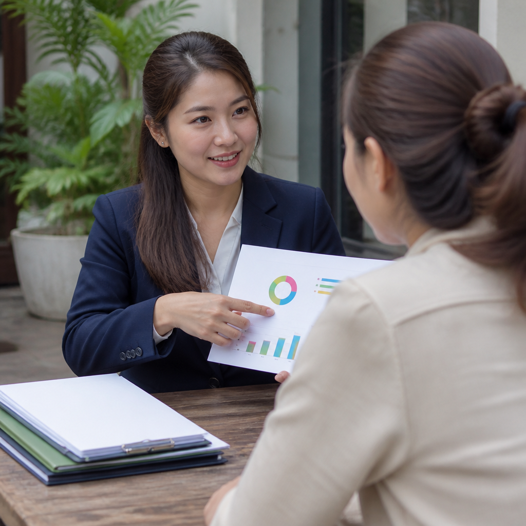 Một chuyên gia tài chính đang trao đổi tư vấn với khách hàng